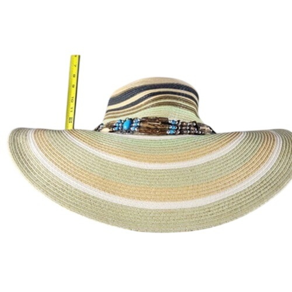 Artisan Mexican Sun Hat Beaded Wide Brim Straw Boho‎ Resort Mexico González zzz